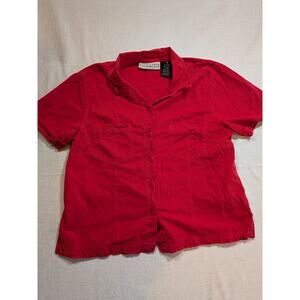 dress barn 100% cotton red‎ short sleeve button down shirt size M